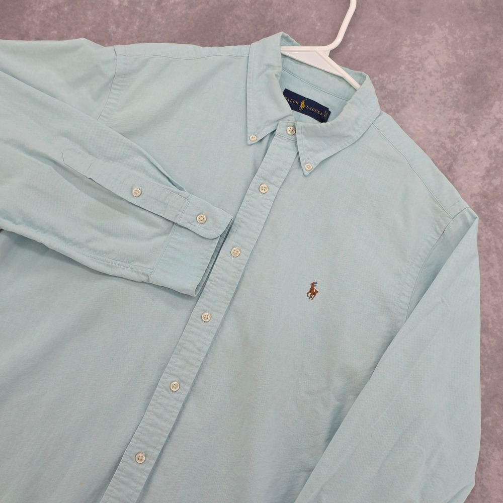 Ralph Lauren Mens XL Oxford Long Sleeve Button Down Shirt Light Blue Flesh Pony